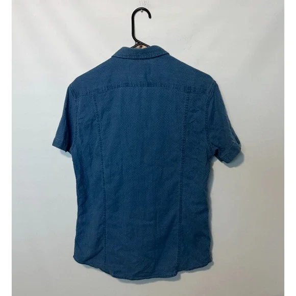 Corridor NYC Shirt Mens Small Blue Short Sleeve Geometric Woven Knit Huckberry - Picture 6 of 8